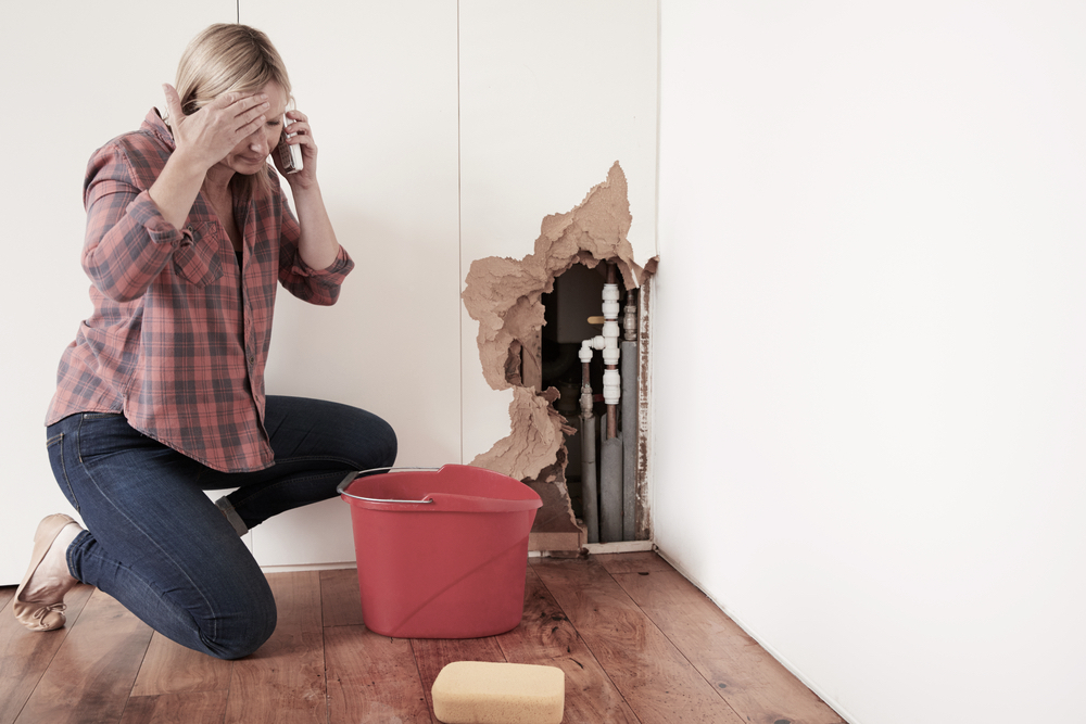 Middle Aged Woman With A Burst Water Pipe