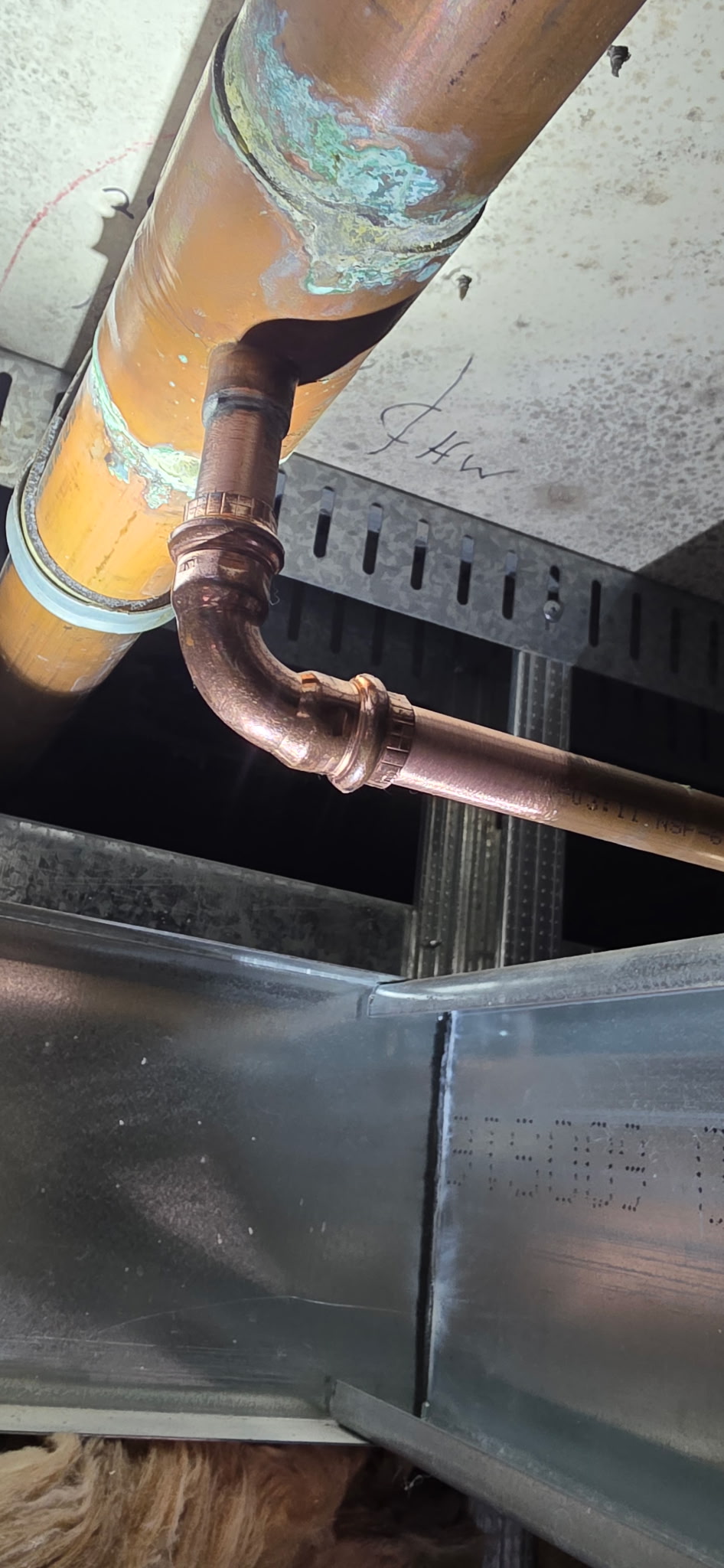 After: Overhead copper pipe repaired